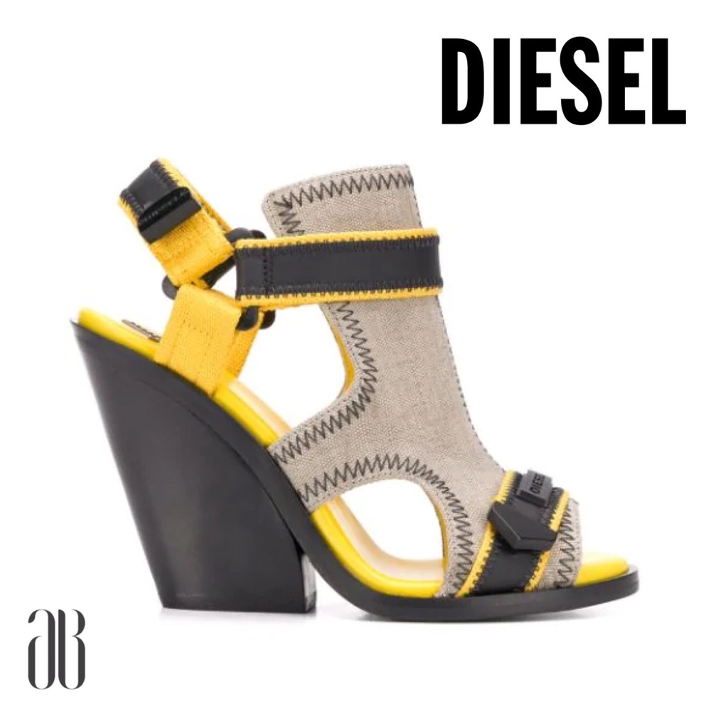 Diesel Wedge Sporty Sandals Yellow & Black